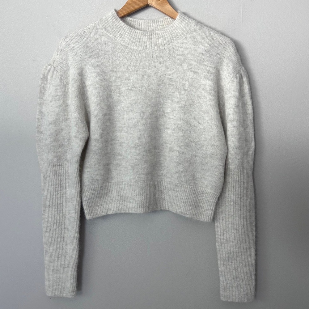 Madewell Alpaca Blend Sweater Womens Large Cream Puff Sleeve Mock Neck Cropped